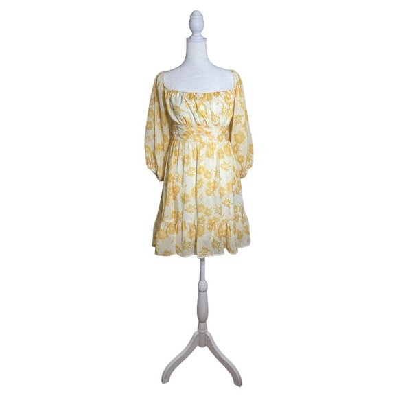 C+D+M Yellow and White Off the Shoulder Tie Back Mini Dress Size L. NWT. - Picture 5 of 10